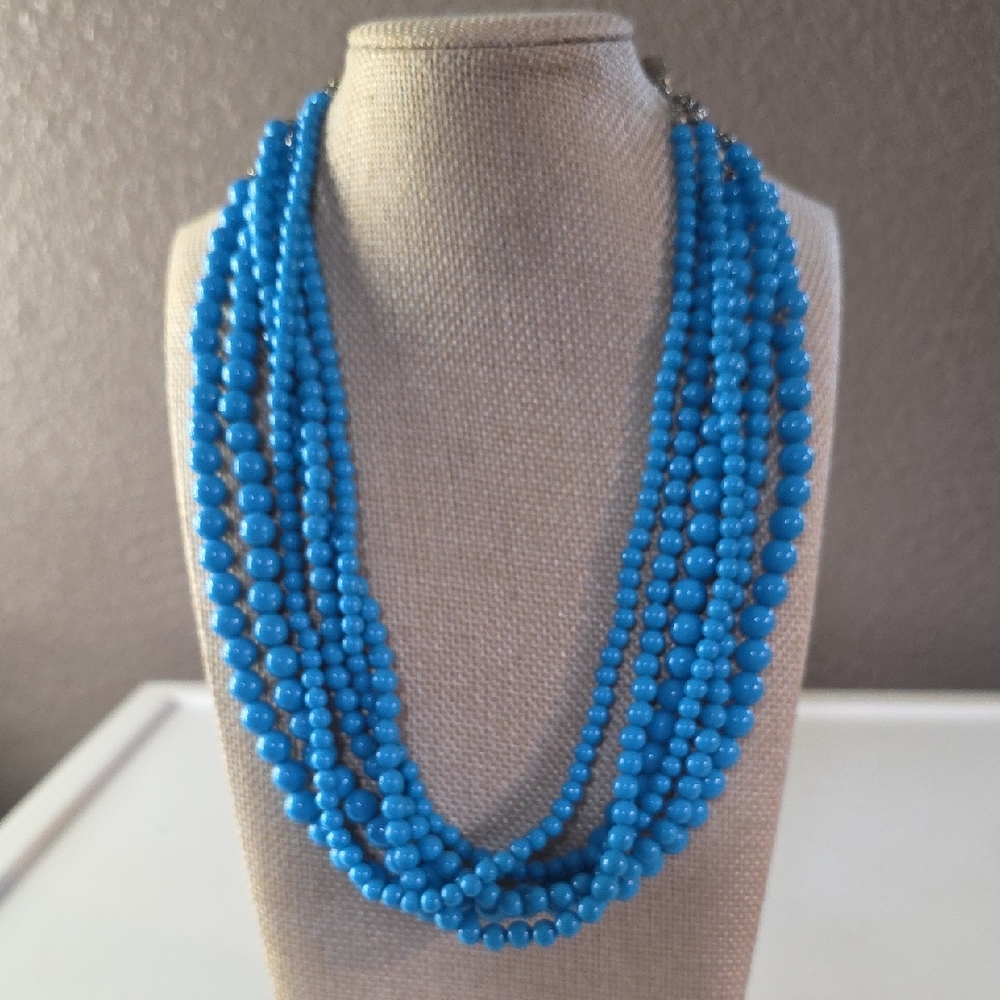 Claires Multi-layered Blue Beaded Necklace